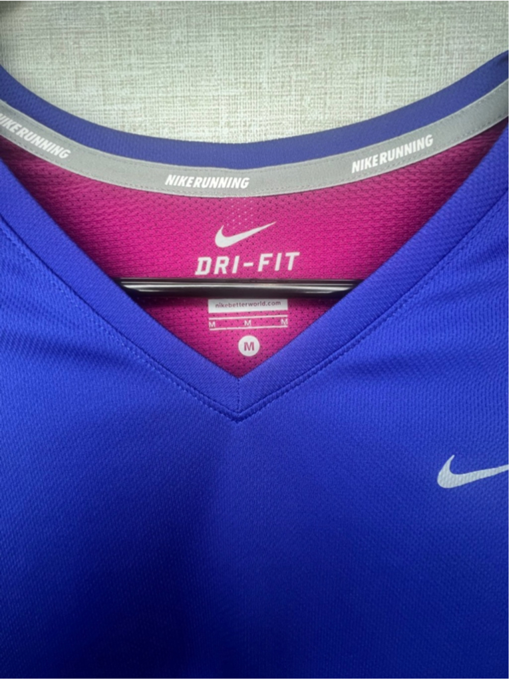 Nike Dri-Fit Purple Athletic Fitted Long Sleeve Running Shirt With Side Stripes - Picture 2 of 4